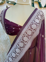 Wine With Silver Zari Semi Chiffon