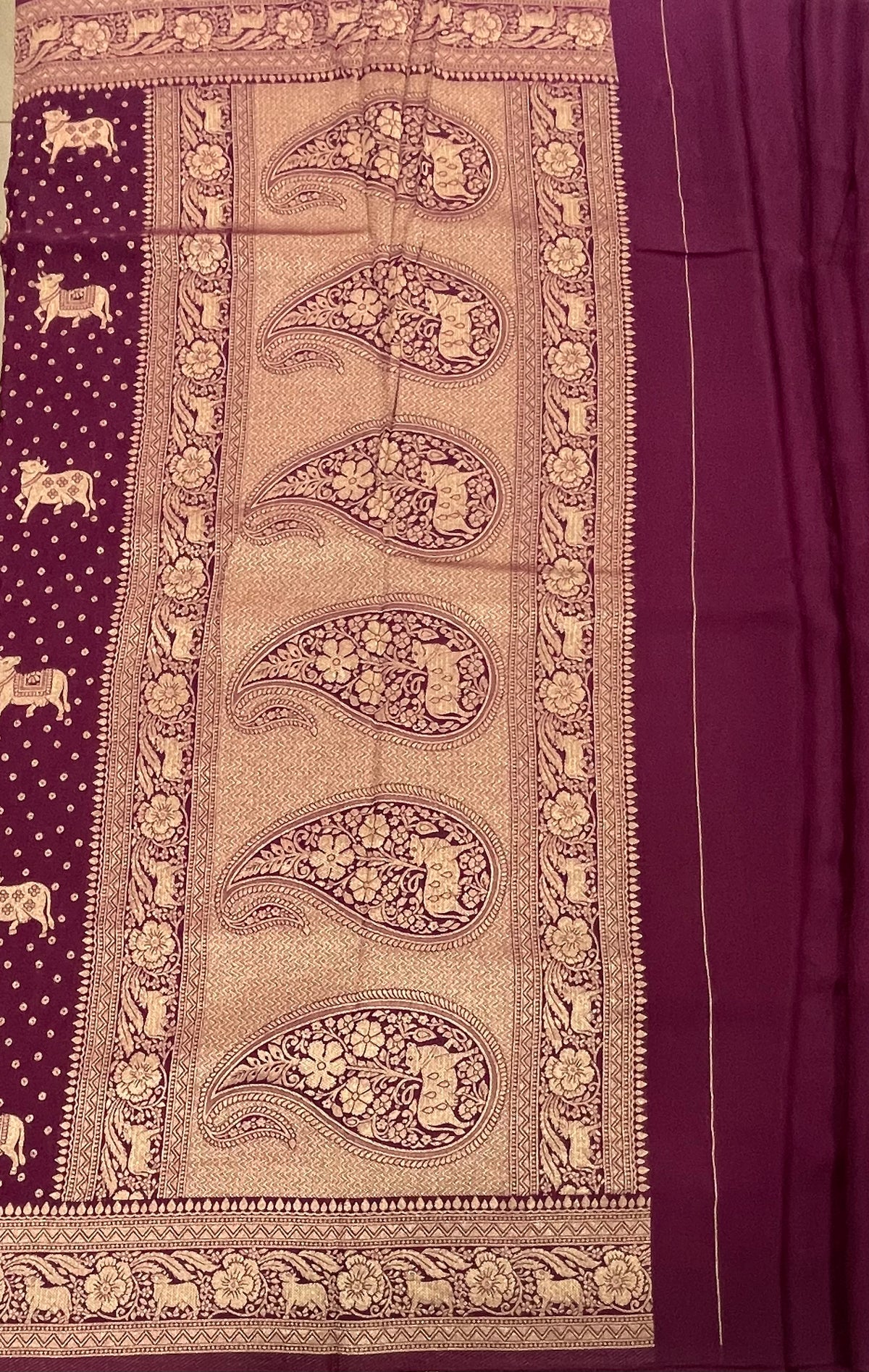Wine Banarasi Tussur Crepe Saree 36