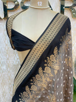 Grey n Black Dola Silk Real Bandhini Saree 91