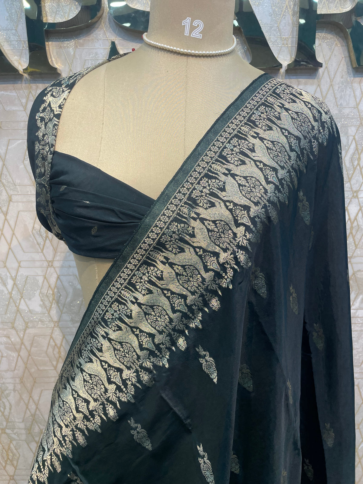 Bottle Green Chiniya Crepe Saree 66