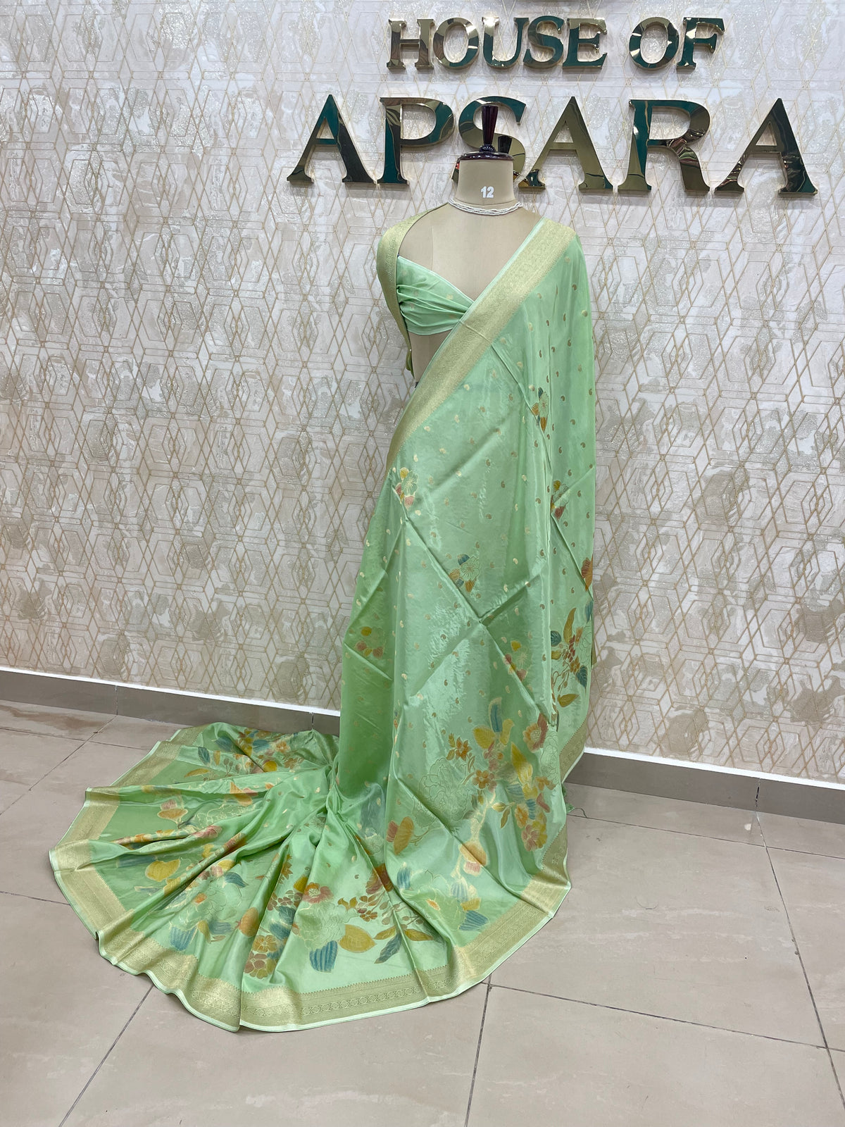 Pista Green Banarasi Soft Crepe Saree 33