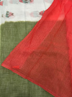 Green n White Lenin Cotton Floral Print Saree 19