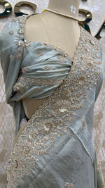 Mint Grey Shimmer Designer Saree