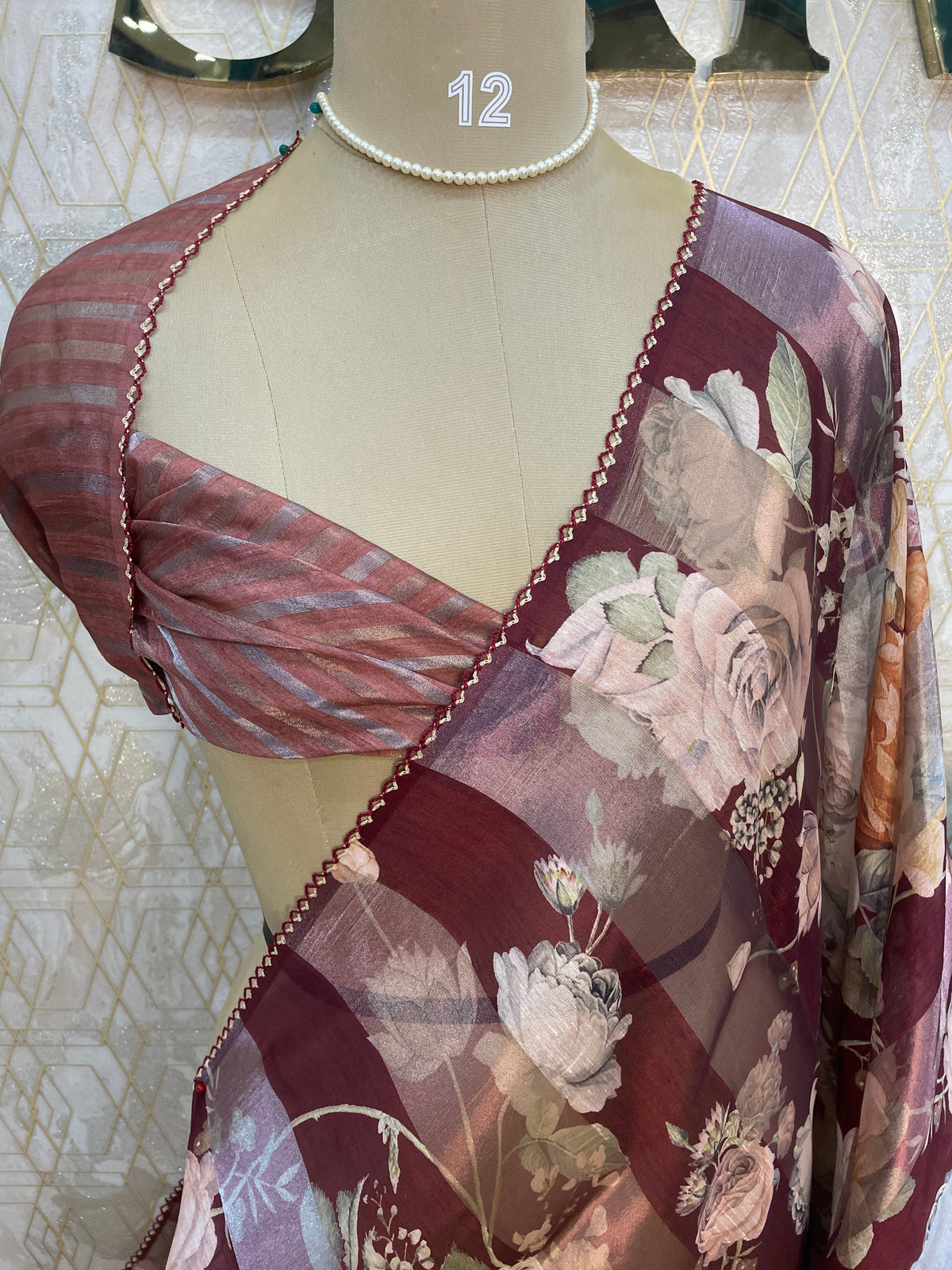 Maroon Tissue Digital Print Saree 94