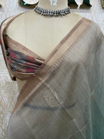 Brown n Green Raw Silk Saree 51