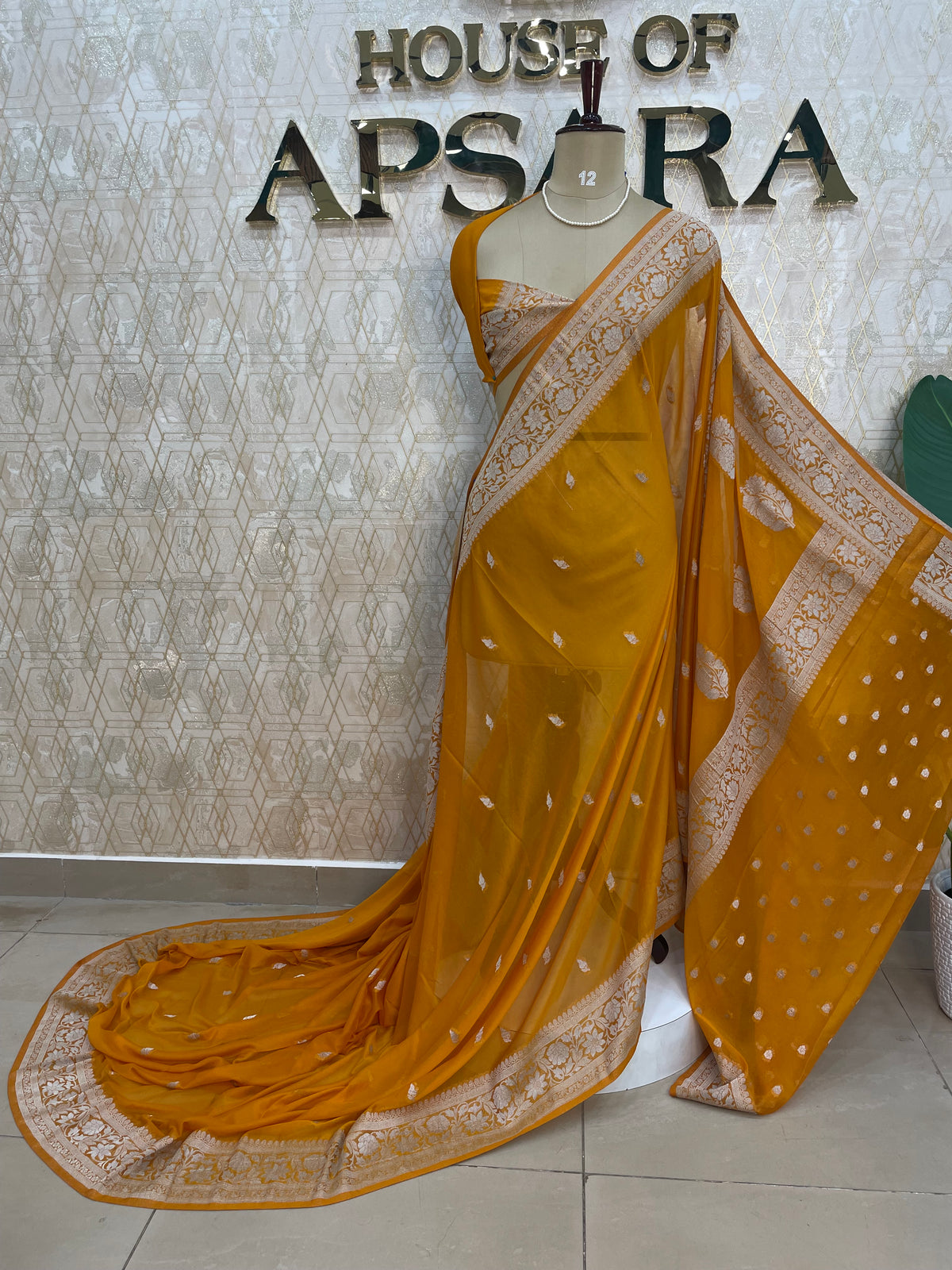 Mustard Yellow Banarasi Silk Saree With Silvar Zari Semi Chiffon