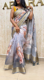 Grey Organza Digital Print Designer Saree 09
