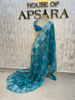 Teal Blue Assam Silk Batik Print Saree 23