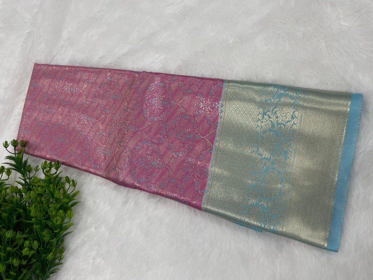 Pink n Blue Brocade Semi Kanchi Tissue Saree