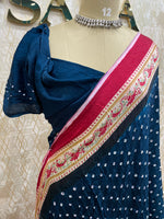 Peacock Blue Pure Modal Silk Bandhini With Kalamkari Print Saree 05