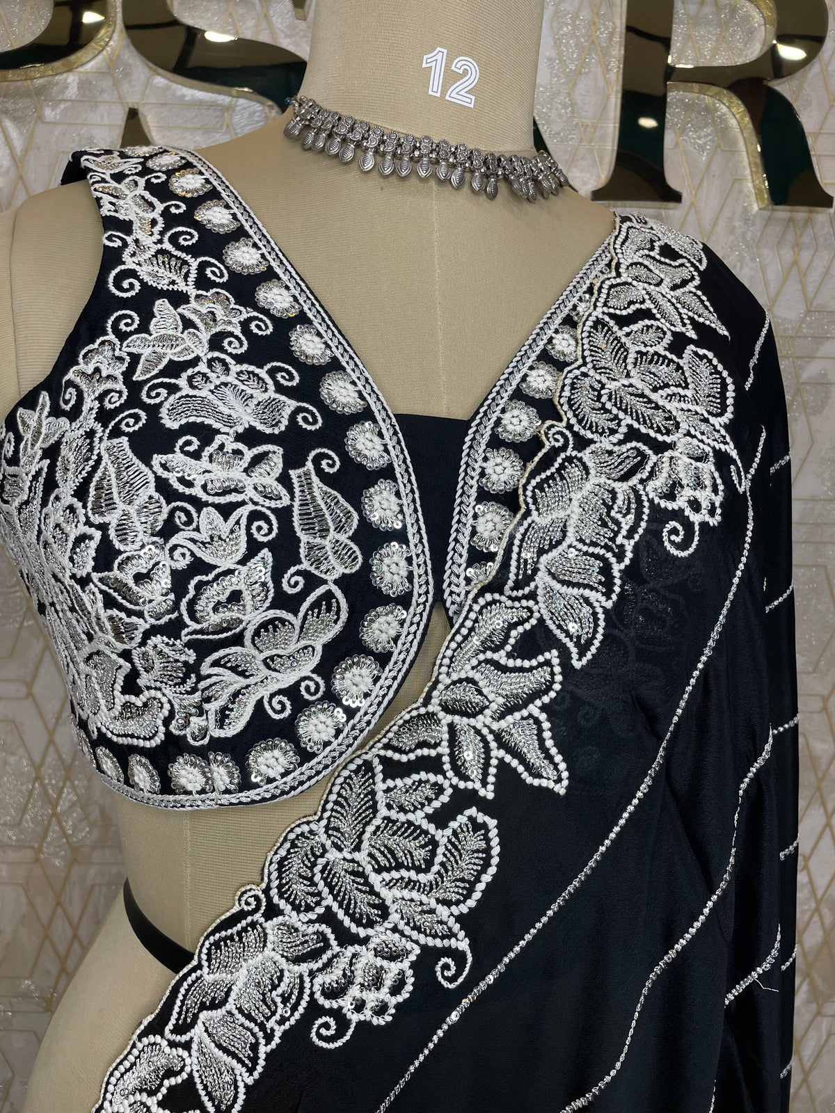 Black Handwork Stitched Blouse Designer Party Saree 55