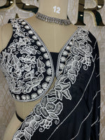 Black Handwork Stitched Blouse Designer Party Saree 55