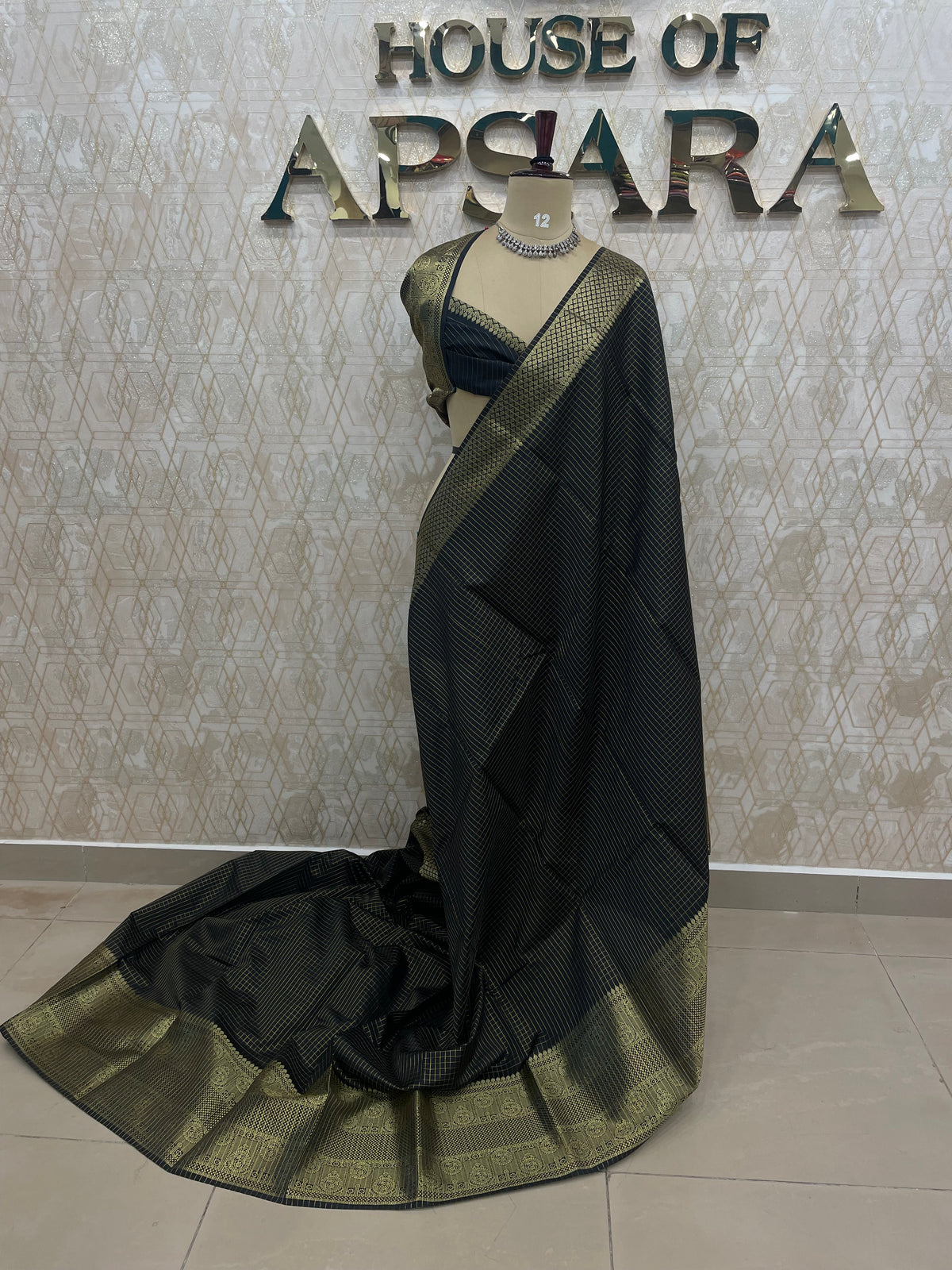 Black Tissue Checks Saree 54