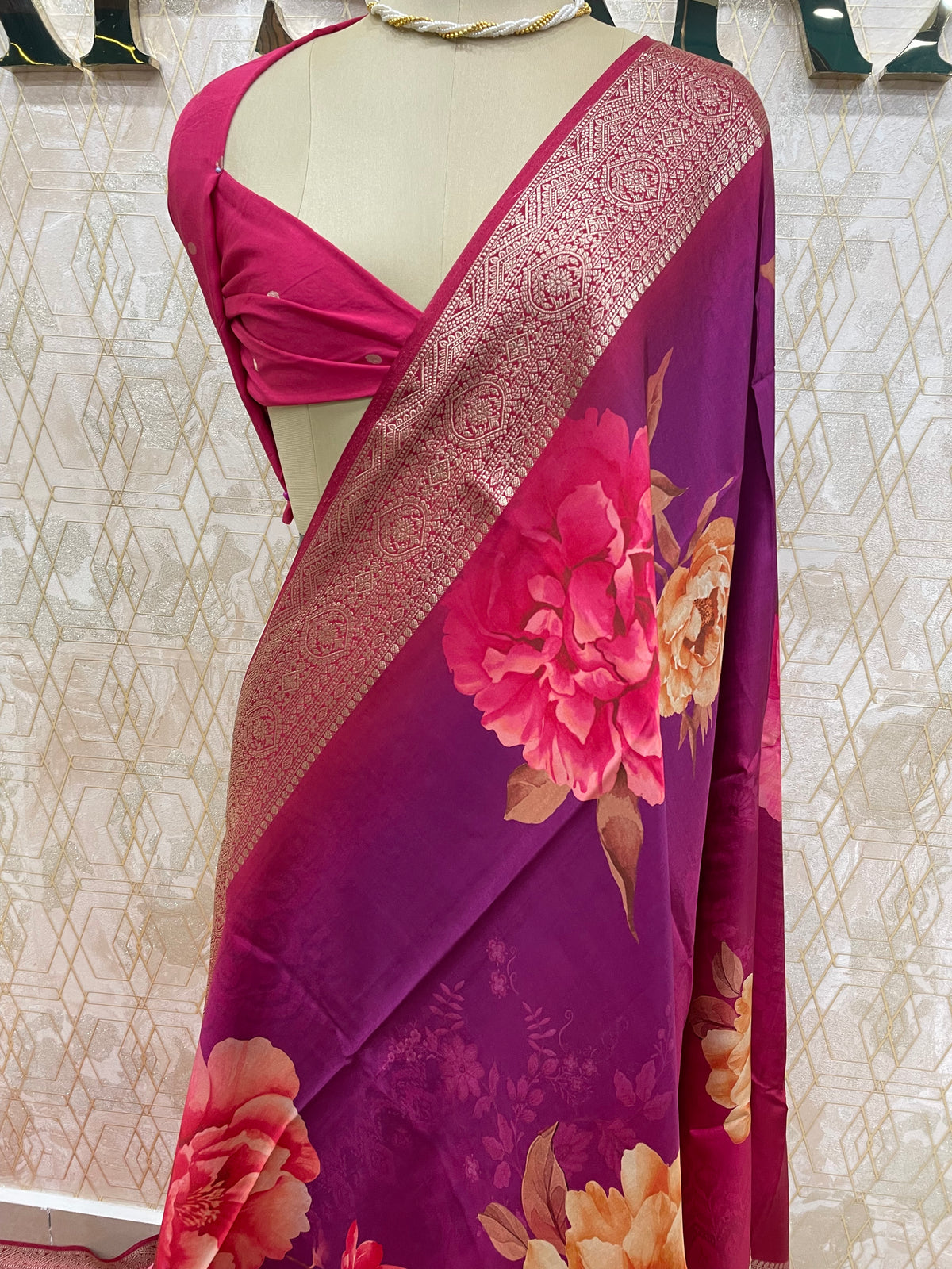 Pink n Purple Dola Crepe Digital Print Saree 25