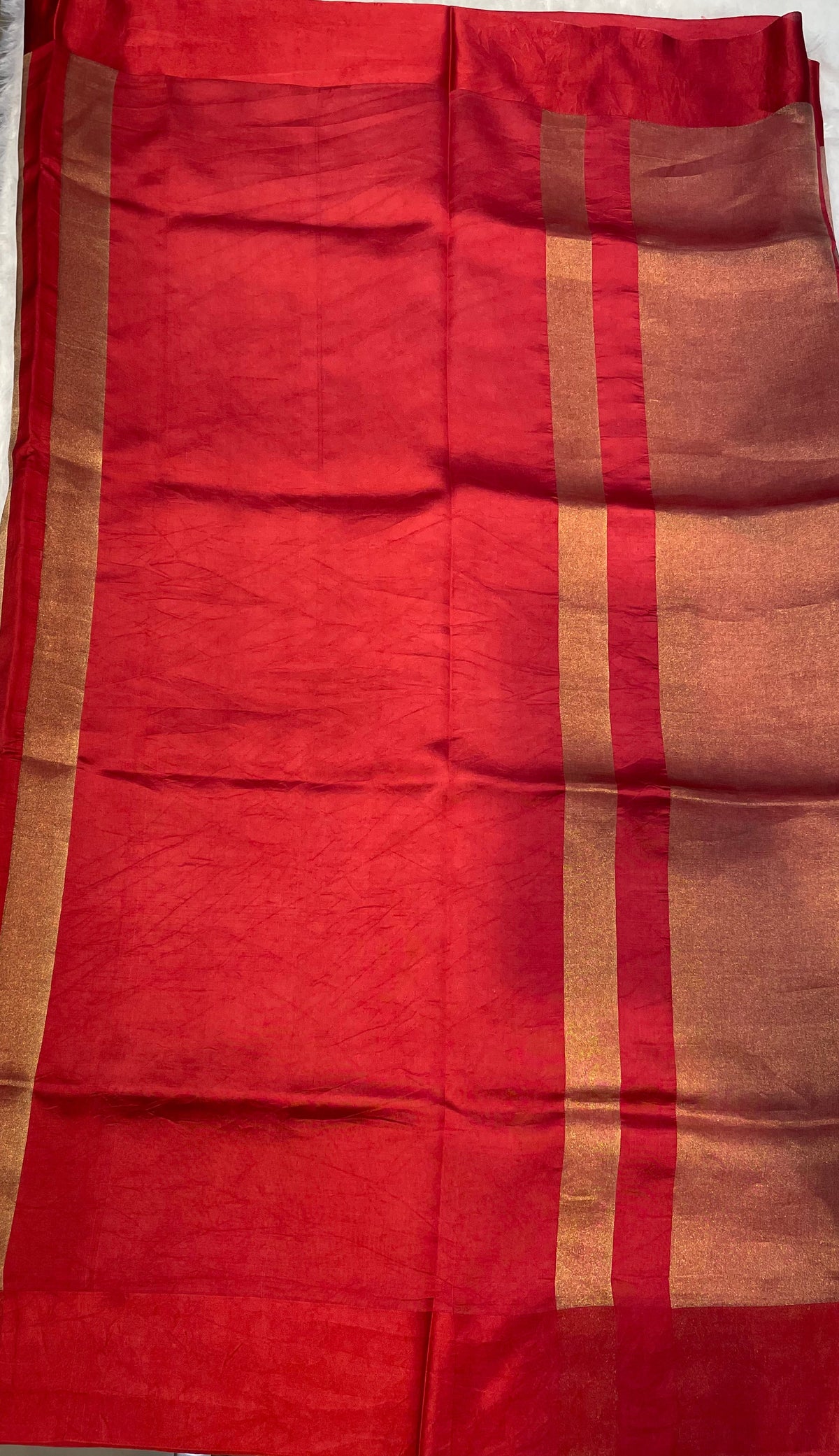 Gold n Red Pure Tissue Organza Saree 11