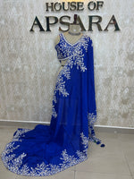 Blue Handwork Stitched Blouse Designer Party Saree 55
