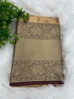 Gold n Brown Brocade Semi Kanchi Tissue Saree