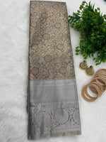 Gold n Grey Brocade Semi Kanchi Tissue Saree