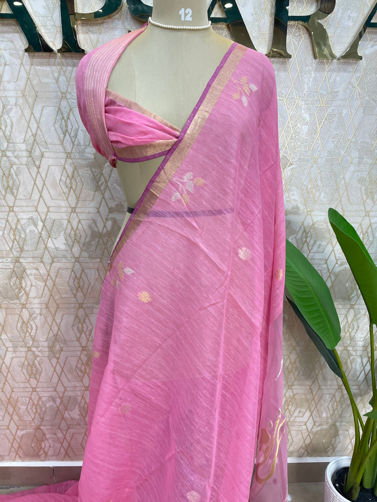 Pink Jute Lenin Saree 68