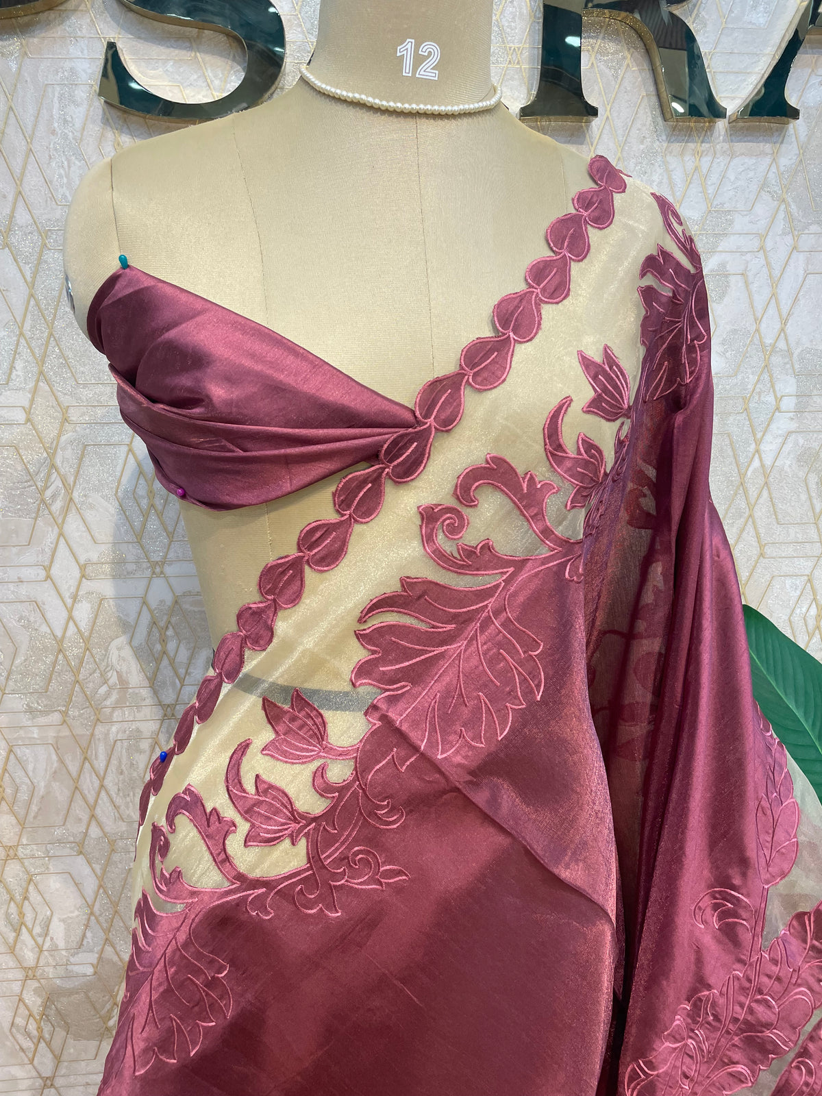 Pink Tissue Aplique Embroidery Saree 29