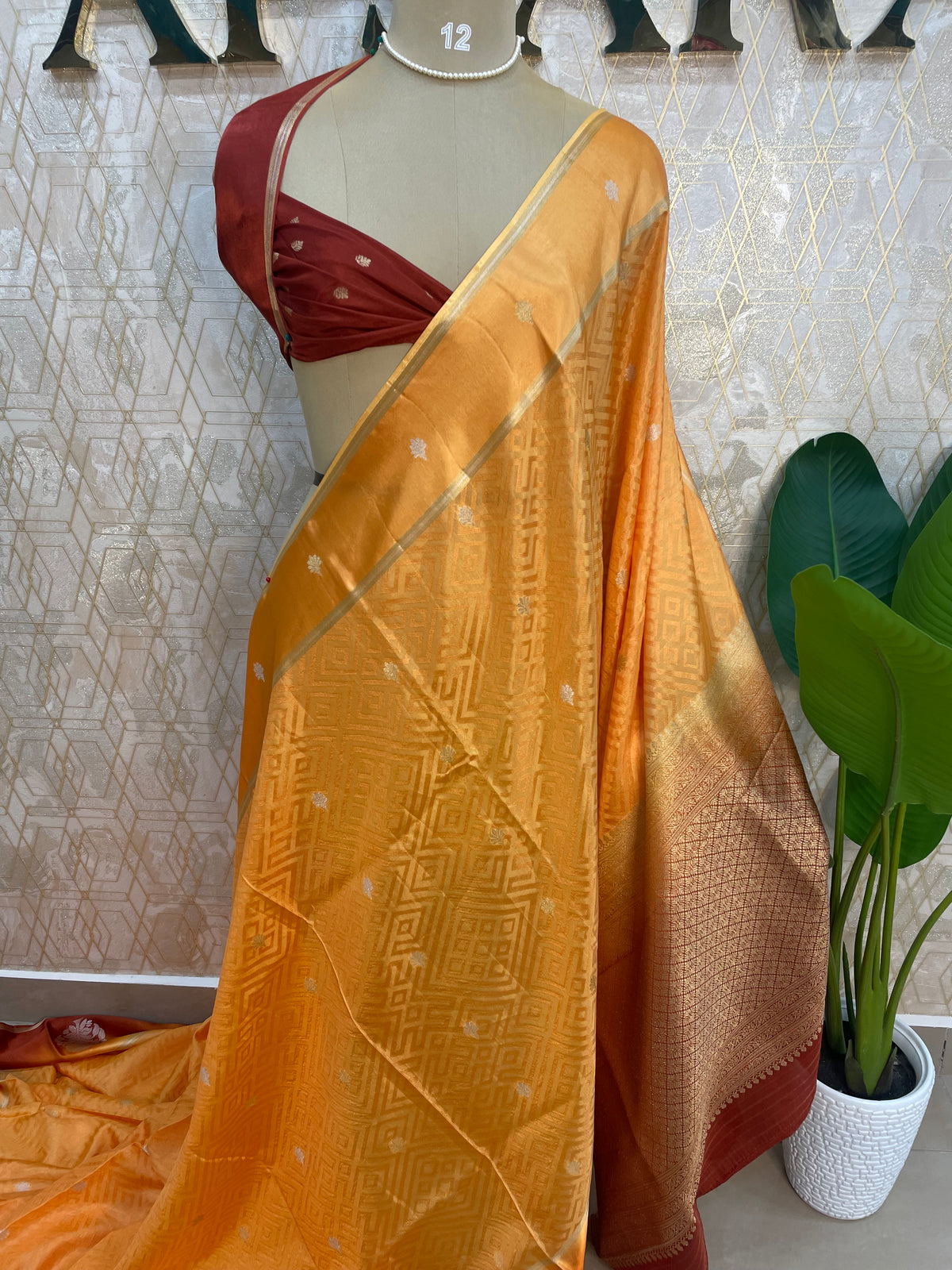 Yellow Matka Tussur with Satin Border Saree 14