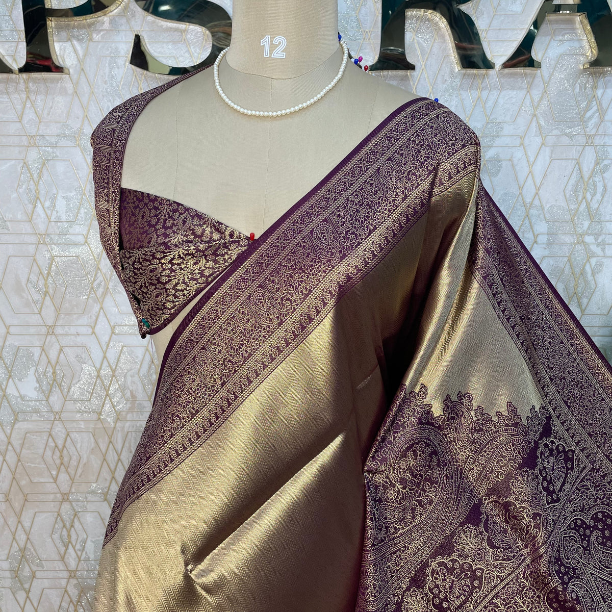 Maroon n Gold Tissue Designer Saree 314