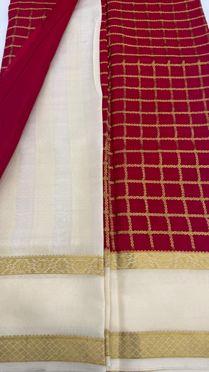 Maroon Stripes Pure Mysore Silk Crape Saree 01