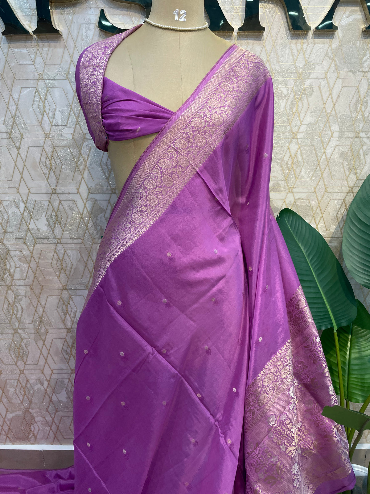 Lilac Banarasi Chinnon Crepe Saree 201