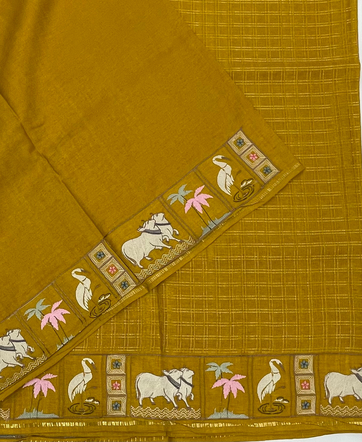 Mustard Yellow Soft Tussur Embroidery Saree 21