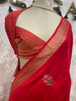 Red Chiniya Crepe Katha Work Saree 29