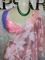 Pink n Purple Organza Applique Work Saree 20