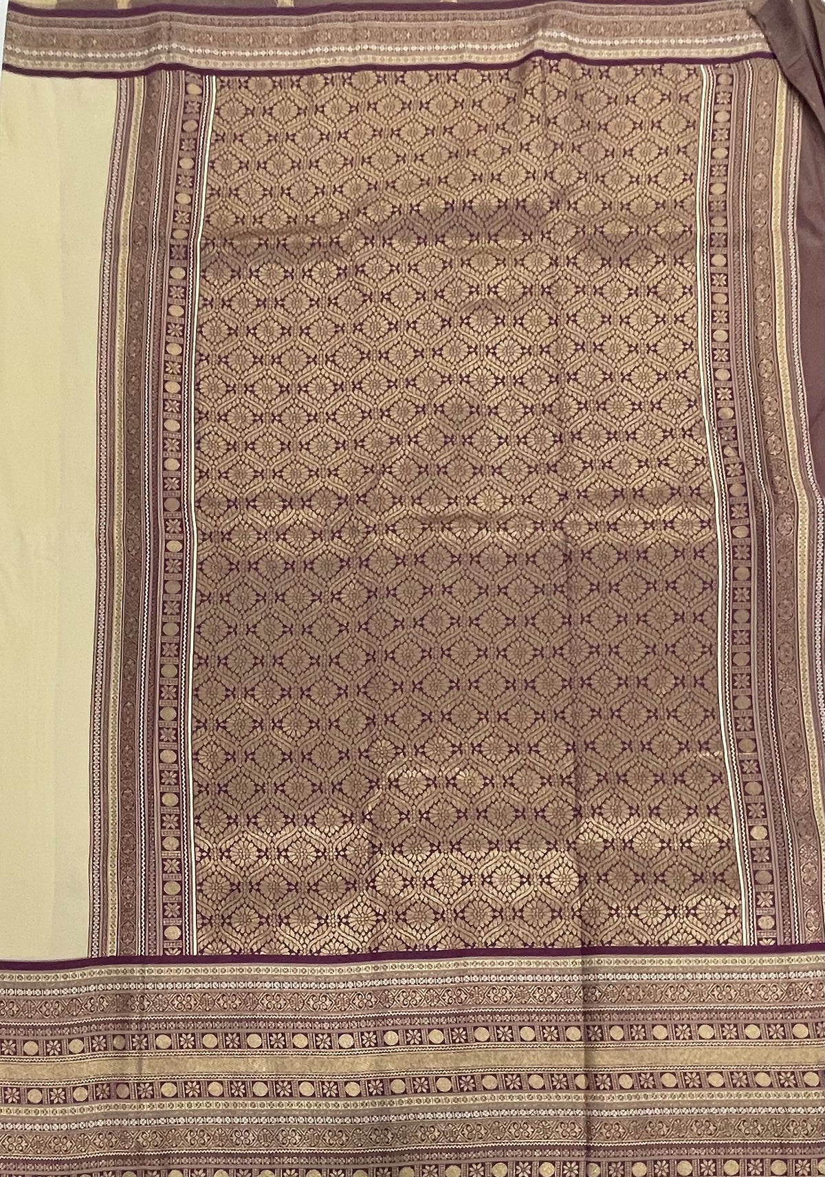 Cream n Purple Semi Silk Saree 42