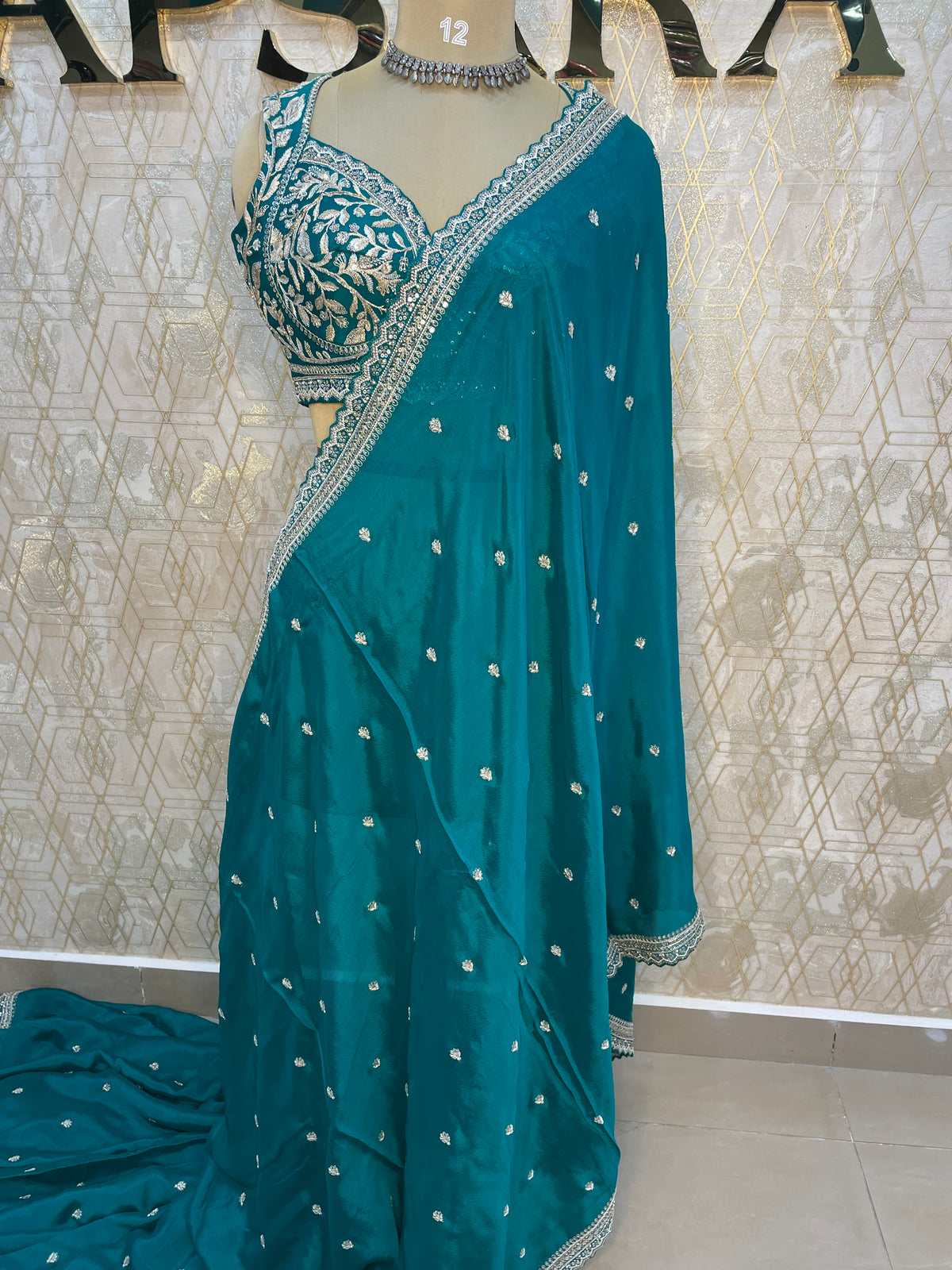 Rama Green Handwork Stitched Blouse Designer Party Saree 55