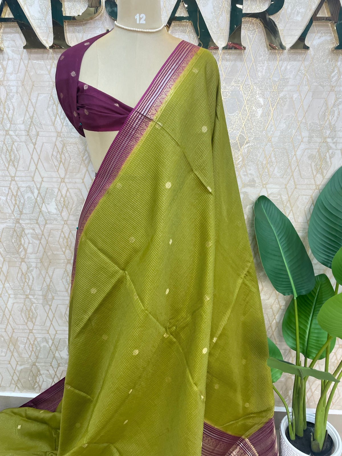 Green Checks Cotton Silk Saree 13