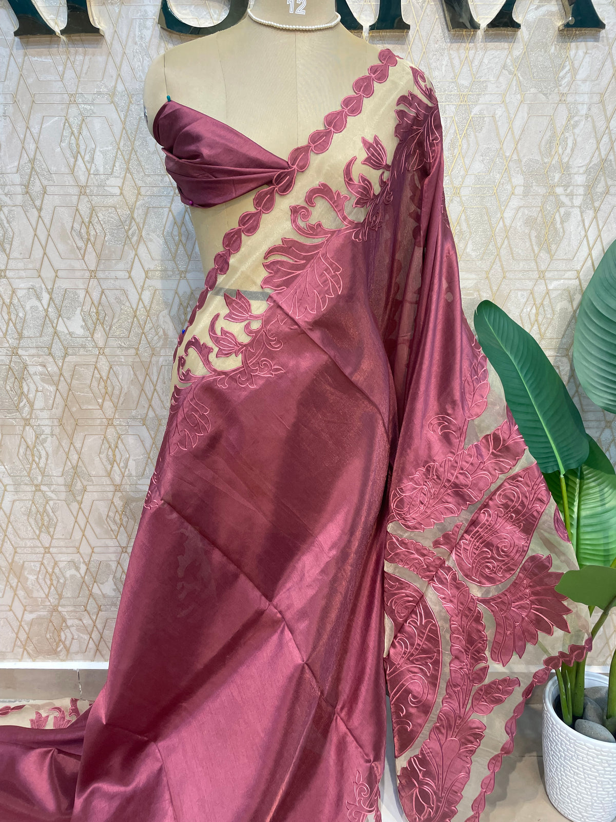 Pink Tissue Aplique Embroidery Saree 29