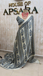 Cream Pure Modal Silk Ajrak Print Saree 05