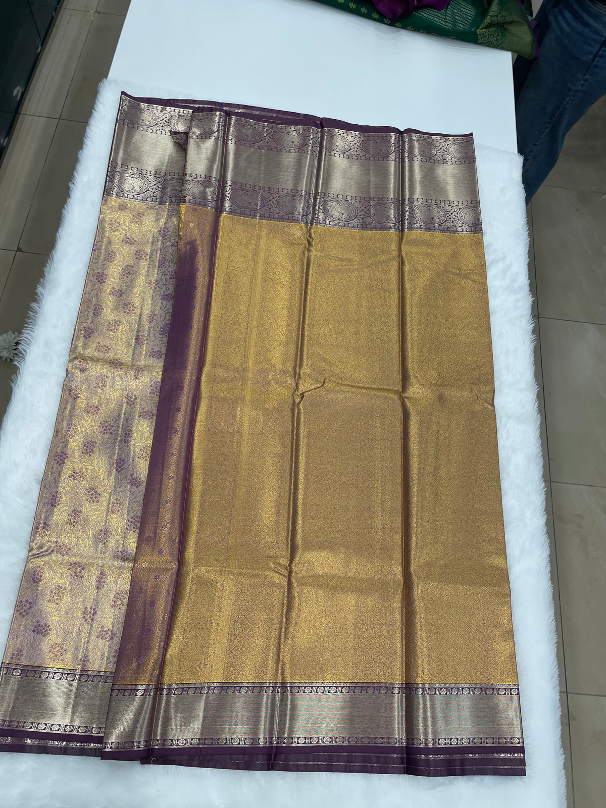 Gold n Wine Brocade Semi Kanchi Tissue Saree