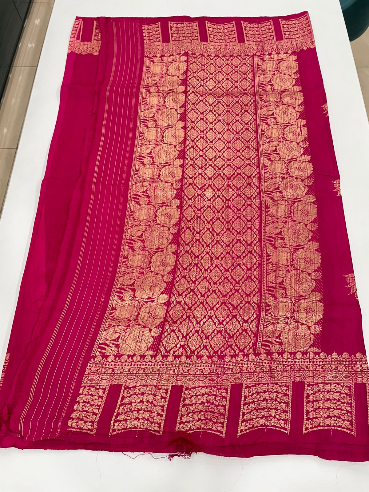 Rani Pink Pure Tussar Designer saree 02