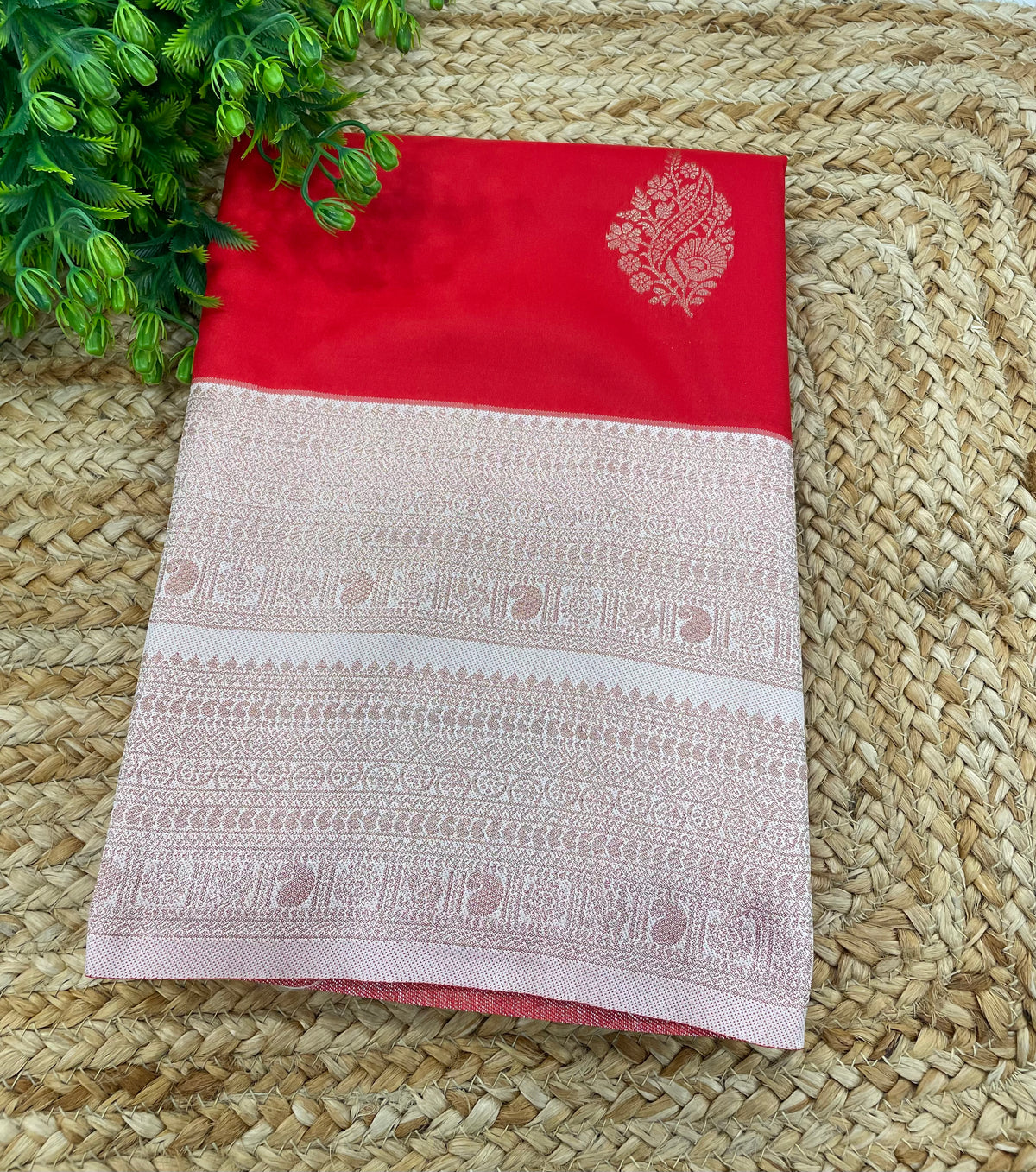 Red n Cream Semi Silk Saree 42