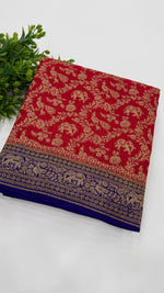 Red n Purple Pure Khadi Georgette Saree 04
