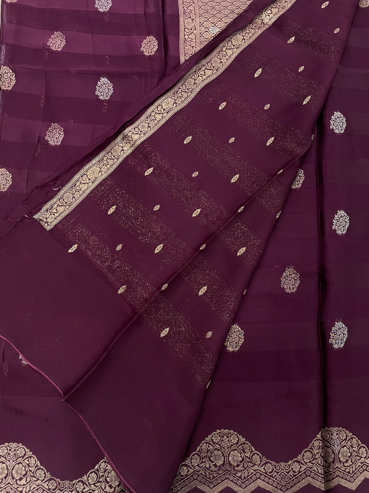 Wine Satin Mashru Kota Check’s Fusion Saree 31