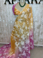 Orange n Pink Organza Applique Work Saree 20