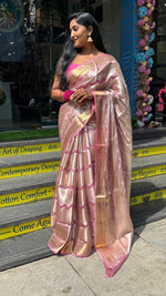 Gold n Pink Pure Tissue Brocade Saree 11