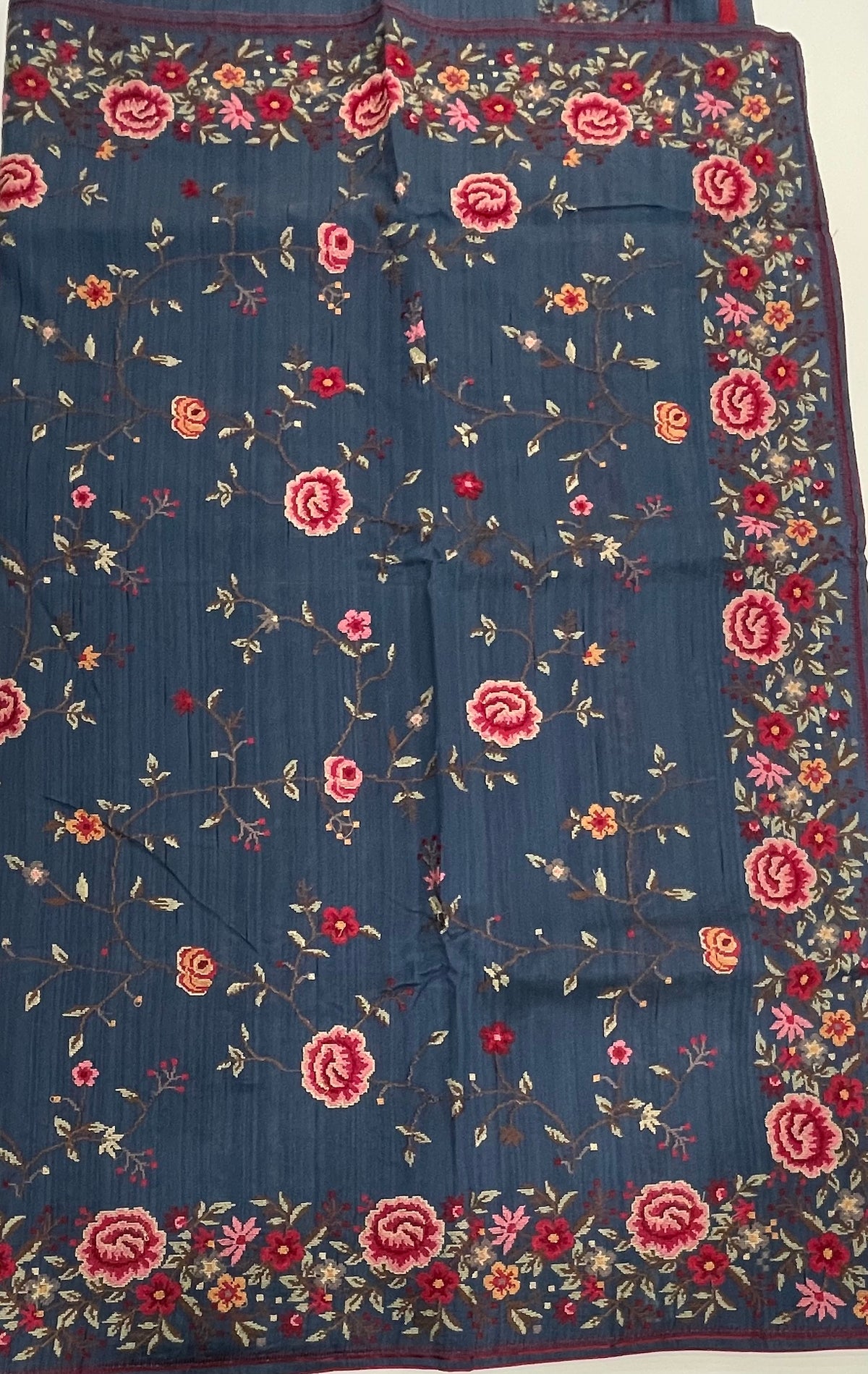 Blue Soft Tussur Petite Embroidery Saree 21