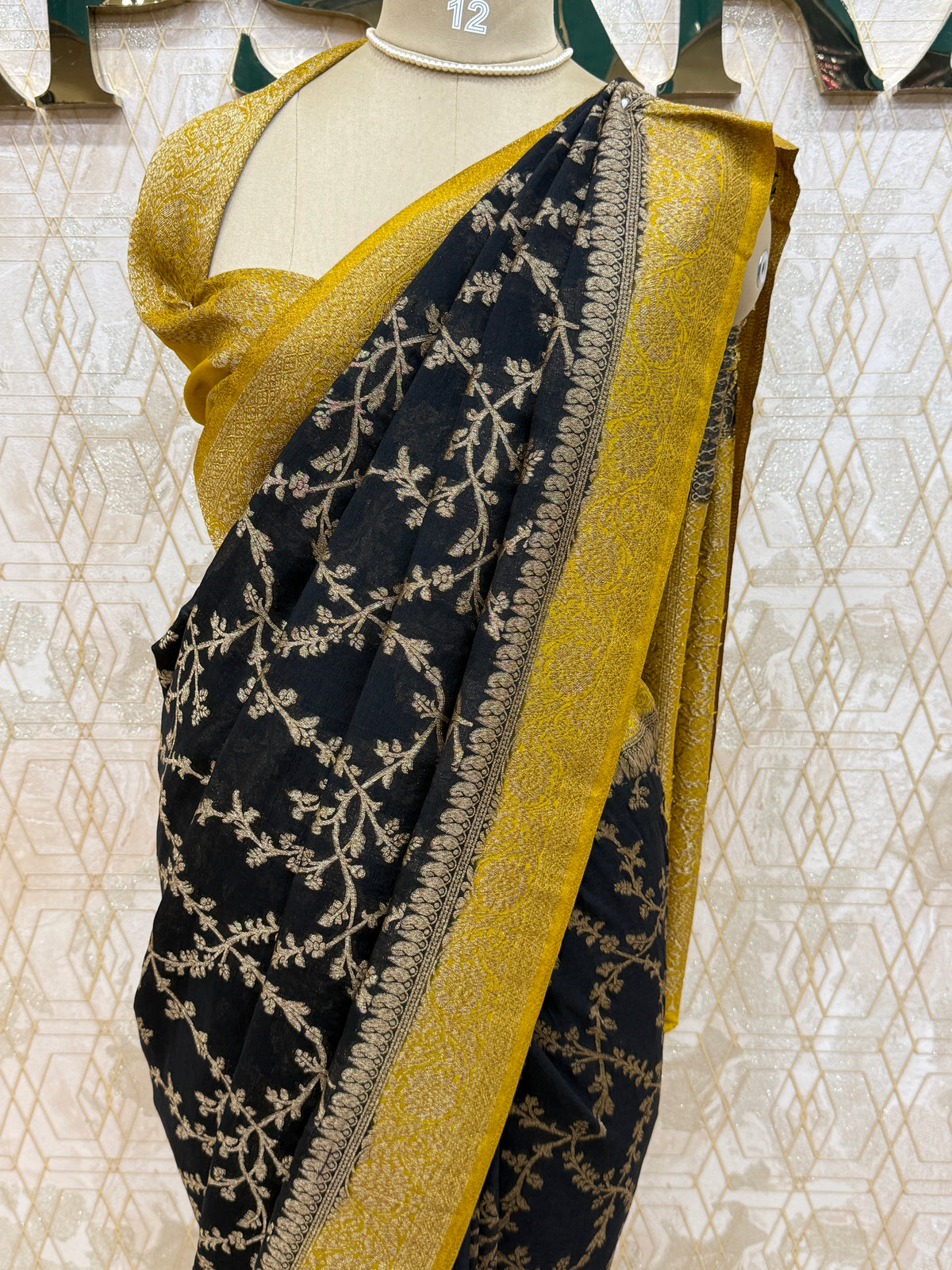 Black n Yellow Khadi Georgette Saree 26