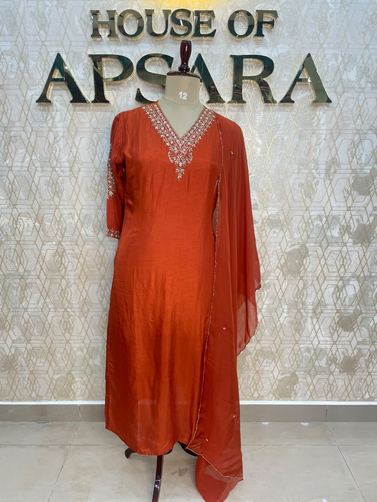 Orange Mul Chanderi Straight Fit Kurtha 116