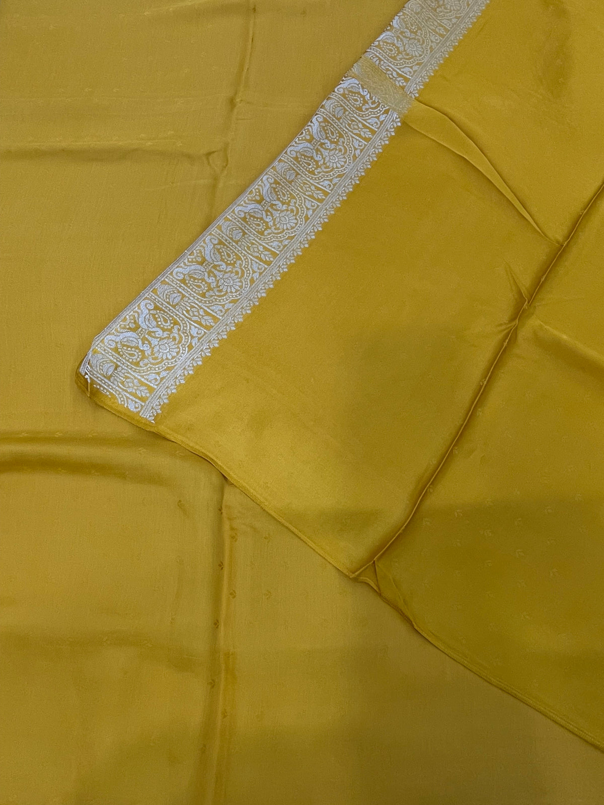 Yellow Satin Mashru Silk Saree 07