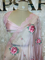 Baby Pink Soft Organza CutWork With Embroidery Saree 40