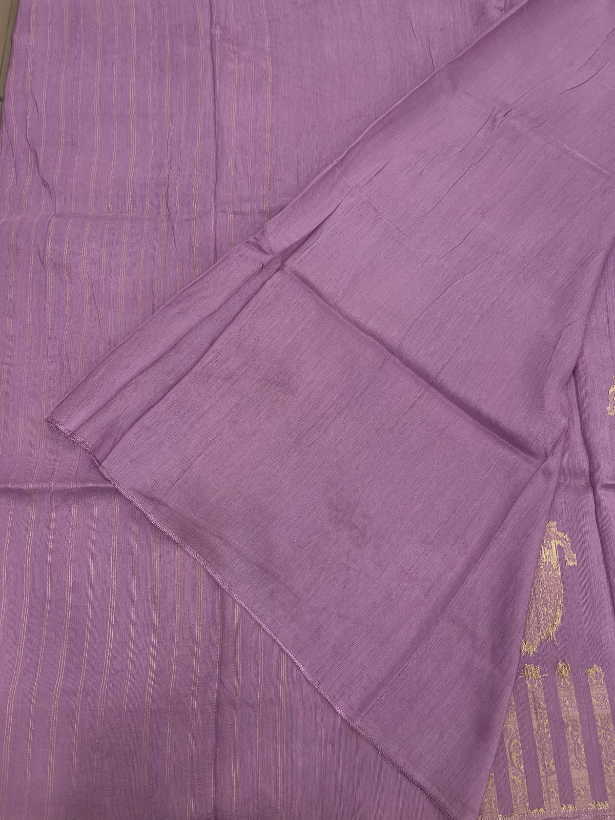 Lavender Tussur Crepe Zari Work Saree 21