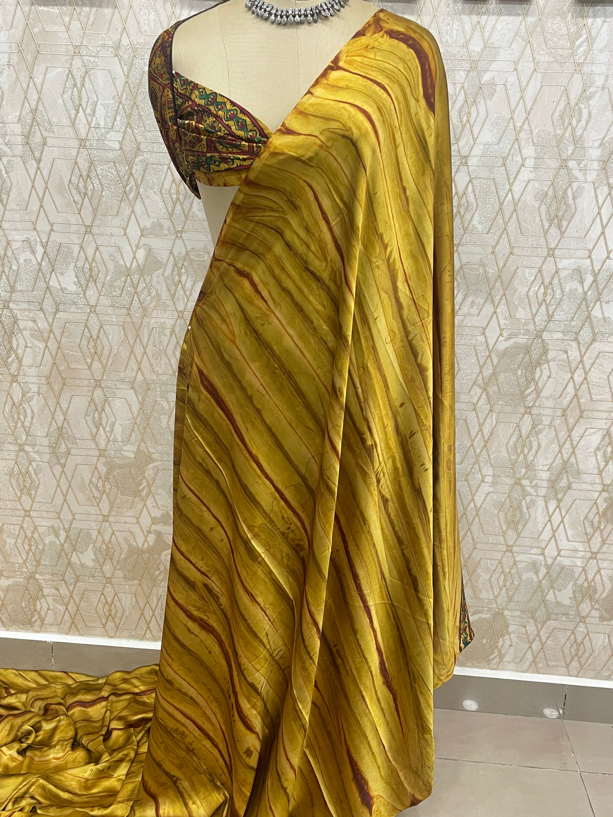 Yellow Satin Digital Print Saree 45